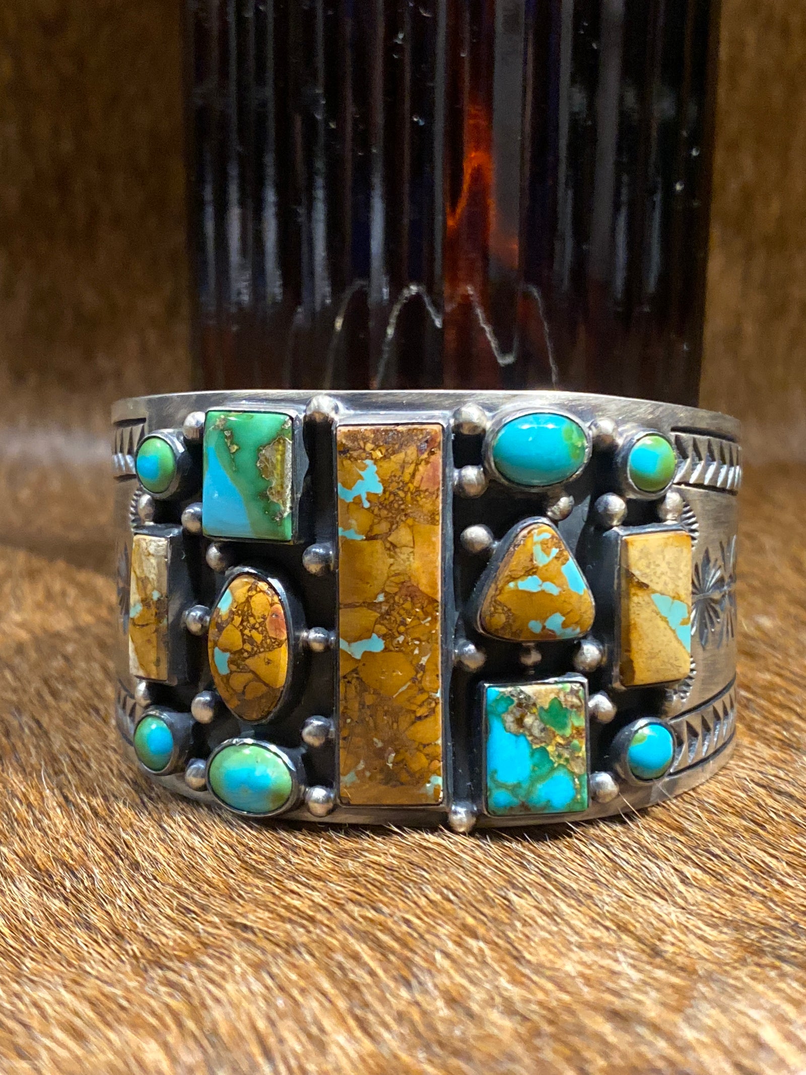 Constantino Wide 13 Stone Sonoran Boulder Turquoise Sterling Cuff