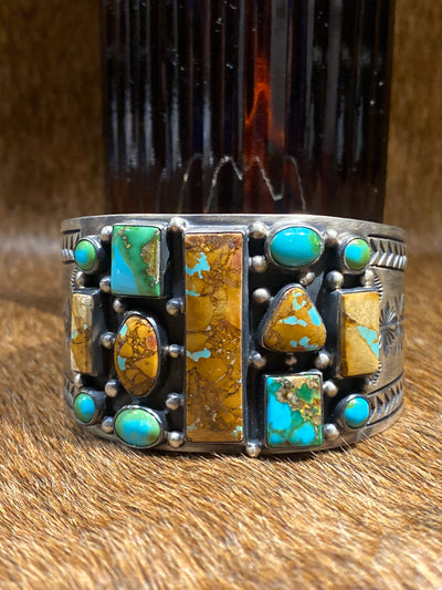 Constantino Wide 13 Stone Sonoran Boulder Turquoise Sterling Cuff