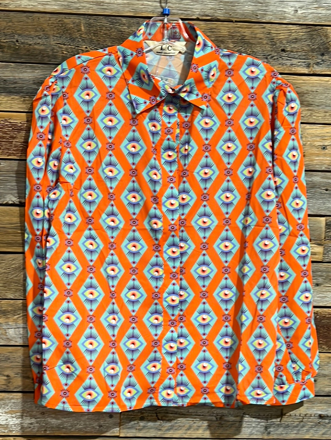 Orange Eye Button Blouse Plus