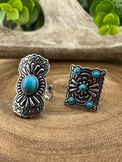 Lender Curved Stamped Fashion Cuff Ring - Turquoise