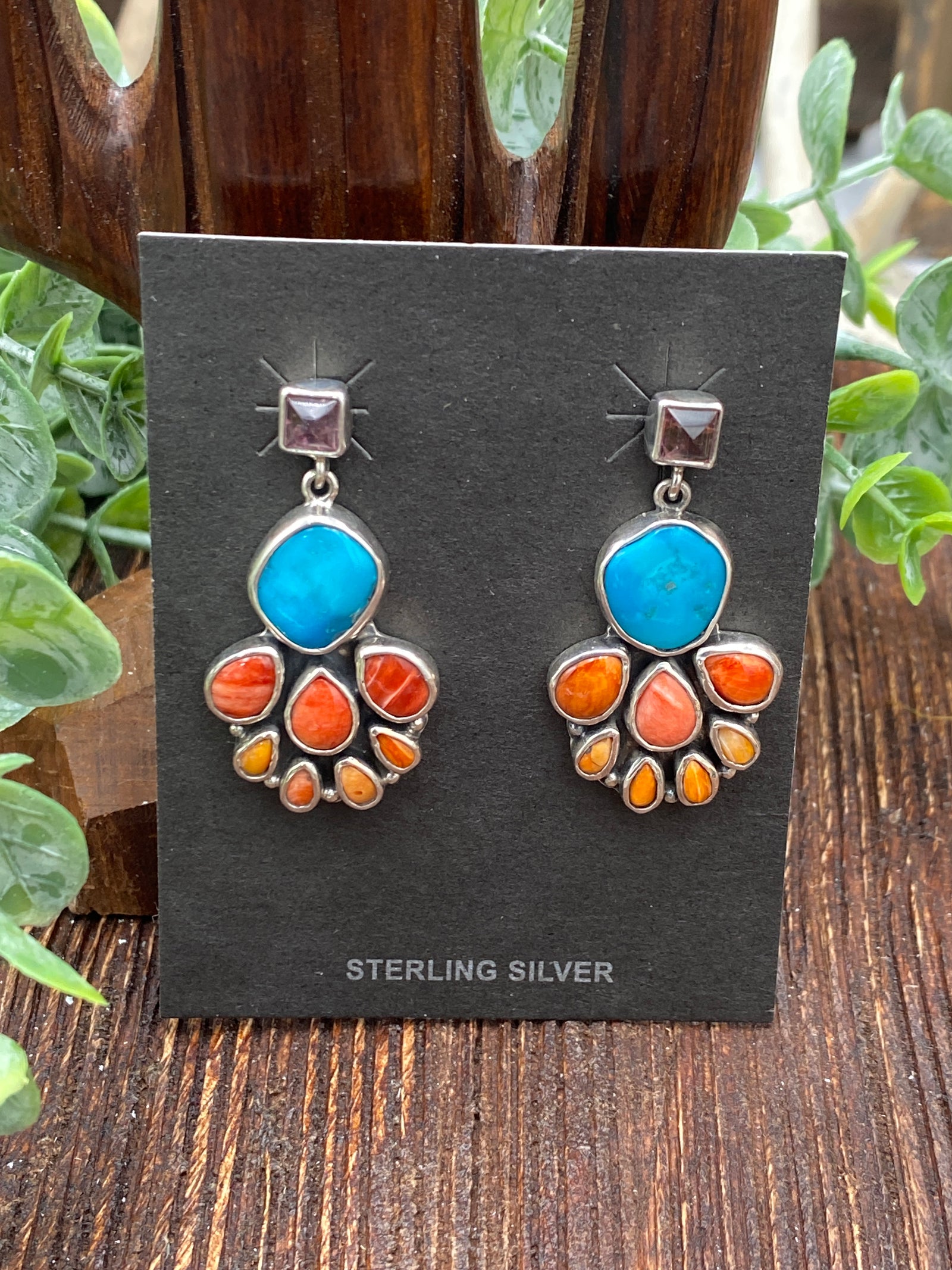 Bernalillo Turquoise & Spiny Cascade Post Earrings