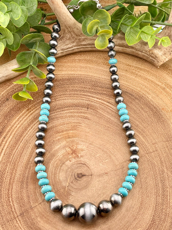 アクセサリー OX JEWELRY High-End SilverBeads Necklace Claiborne Fashion Turquoise & Silver Bead Necklace - 16