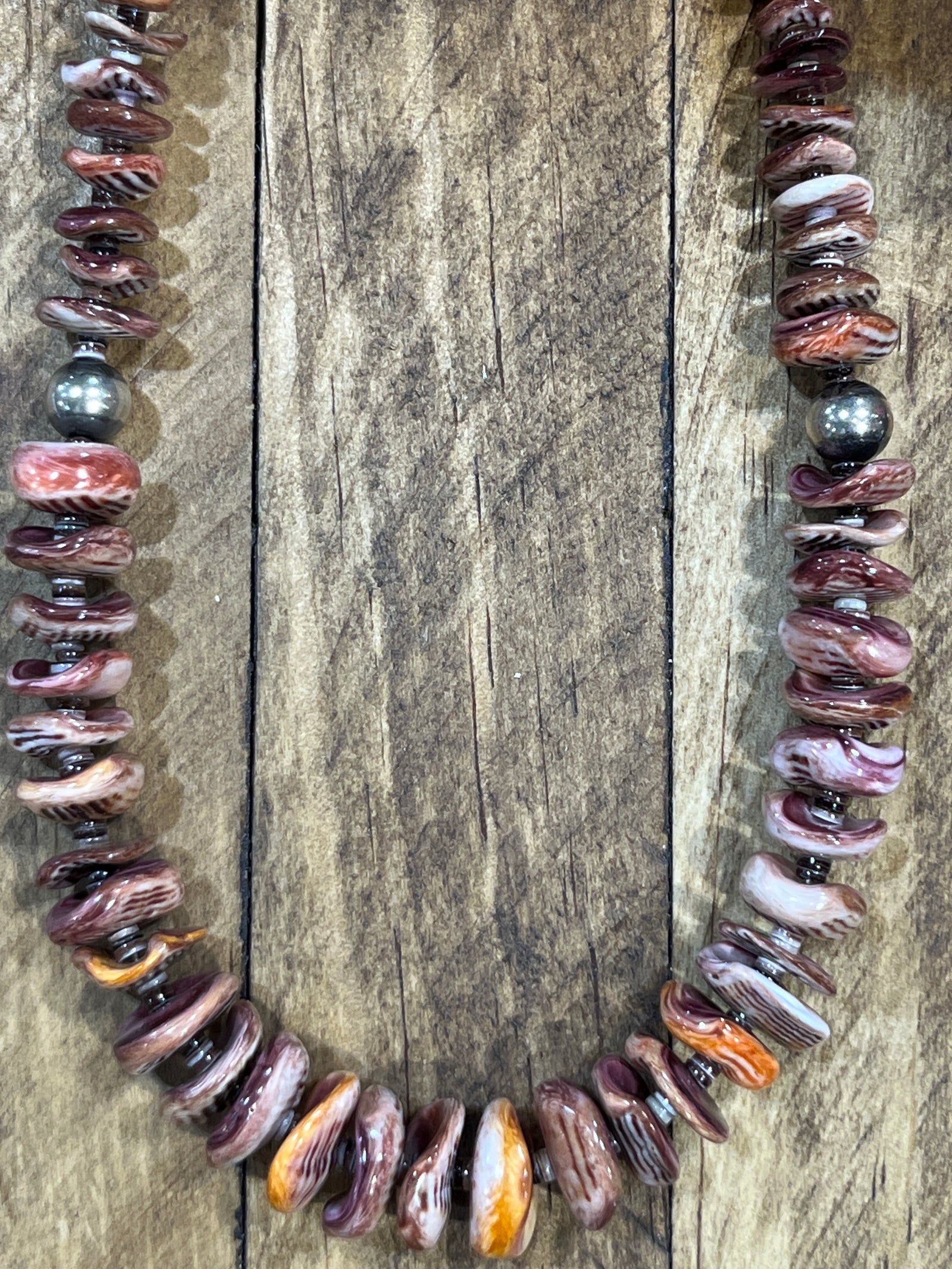 Sammy Single Strand Spiny Oyster Variated Stone Necklace