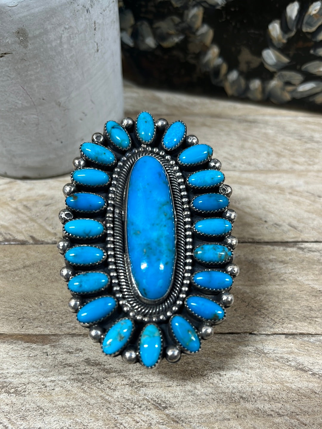 Acadia Oval Cluster 3" Turquoise Ring - Adjustable