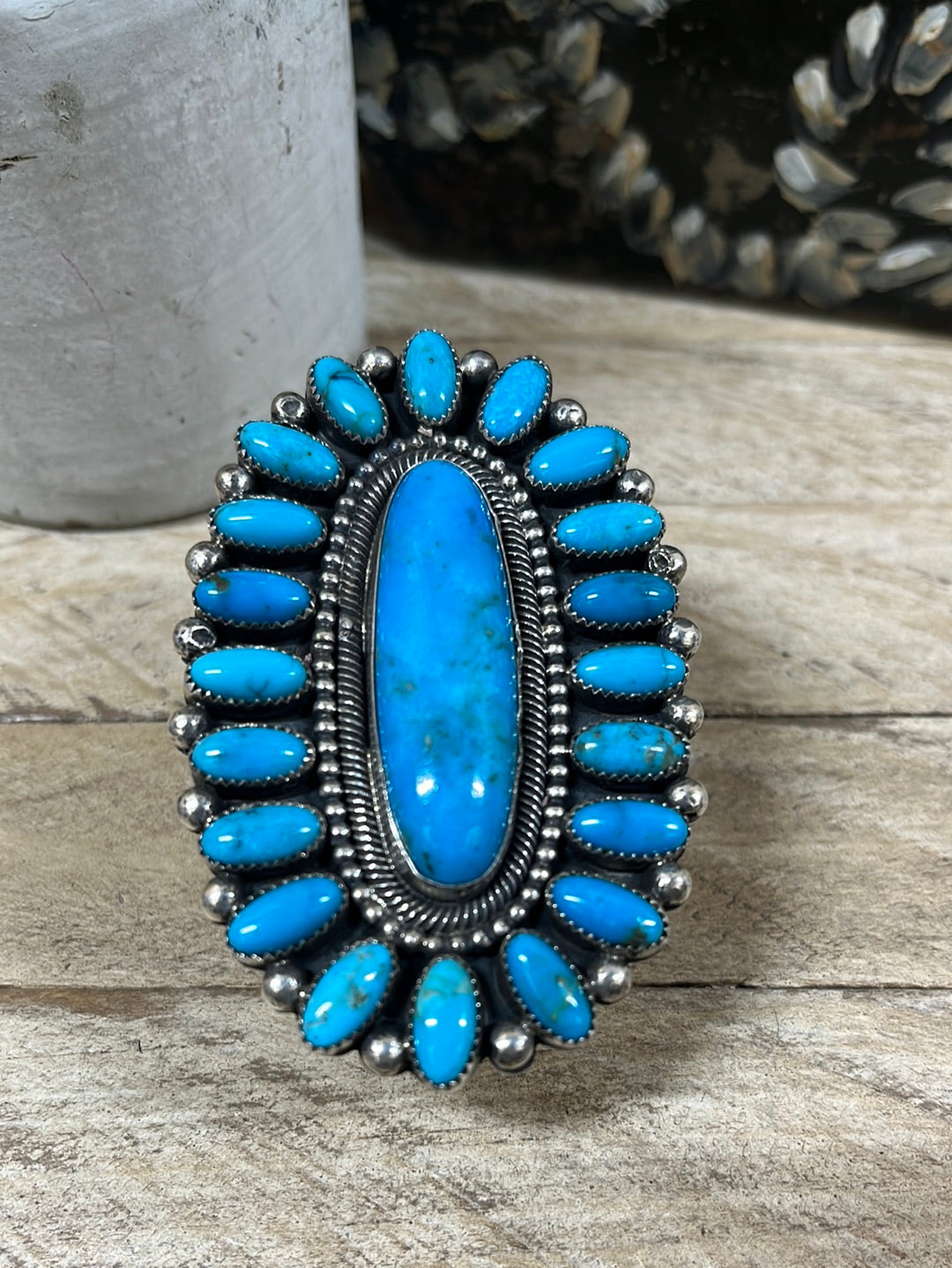Acadia Oval Cluster 3" Turquoise Ring - Adjustable