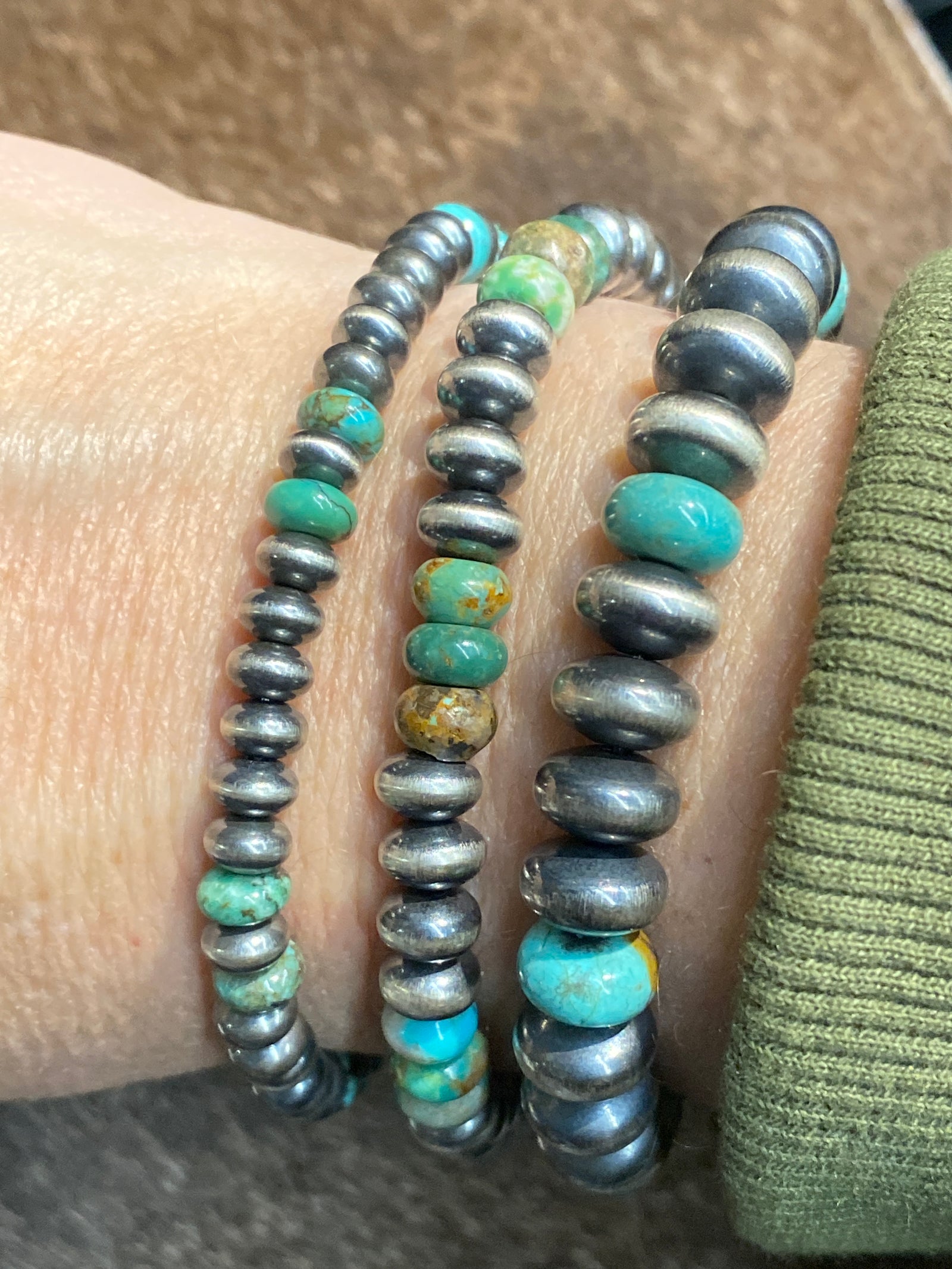 Fernie Sterling Navajo Saucer & Stone Stretch Bracelets