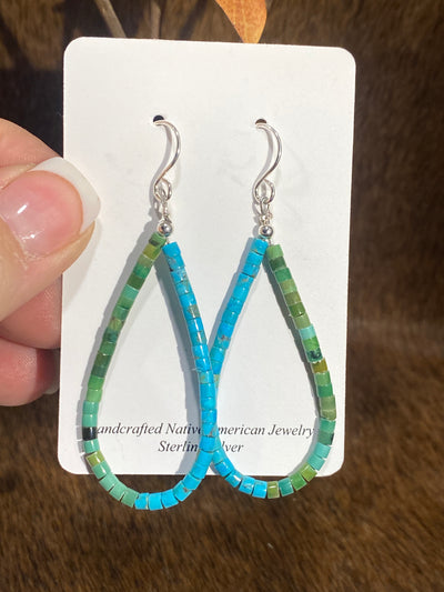 Shondra Blue & Green Turquoise Heishi Teardrop Earrings - 2.5"