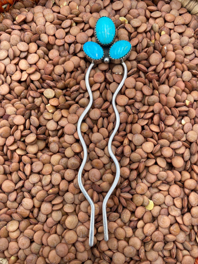 Queen Creek Sterling Triple Stone Turquoise Hair Pin