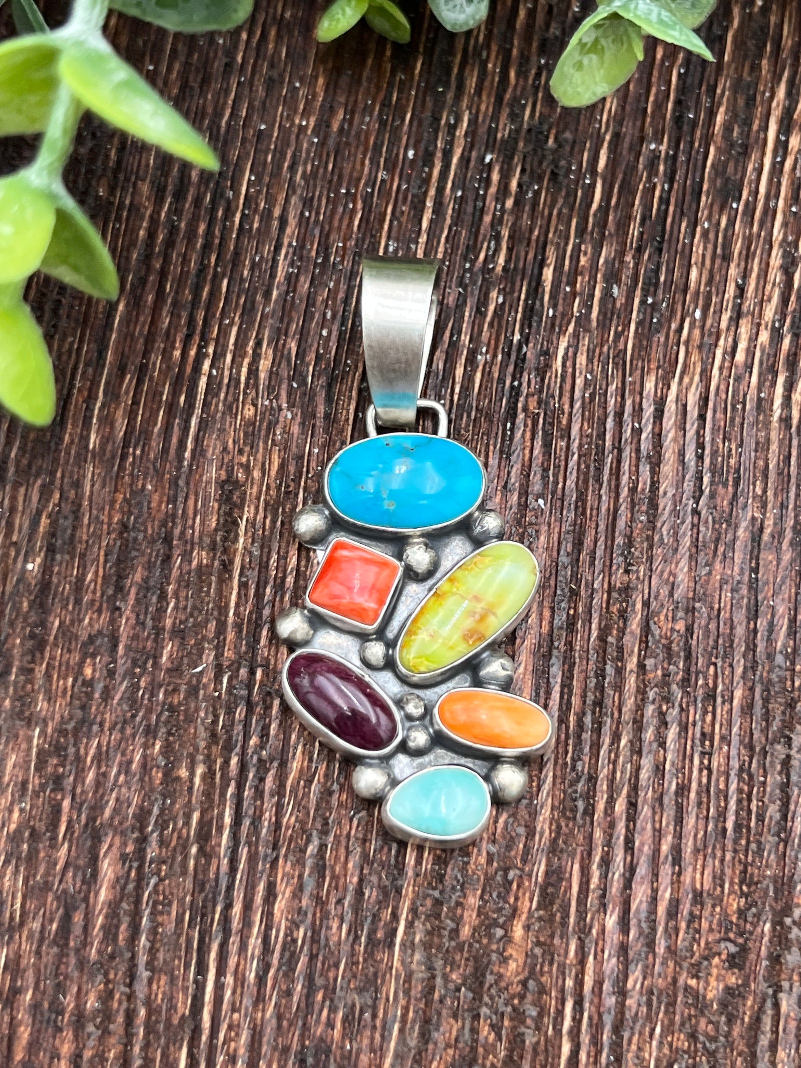Listern Turquoise & Spiny Stacked Stone Sterling Pendant
