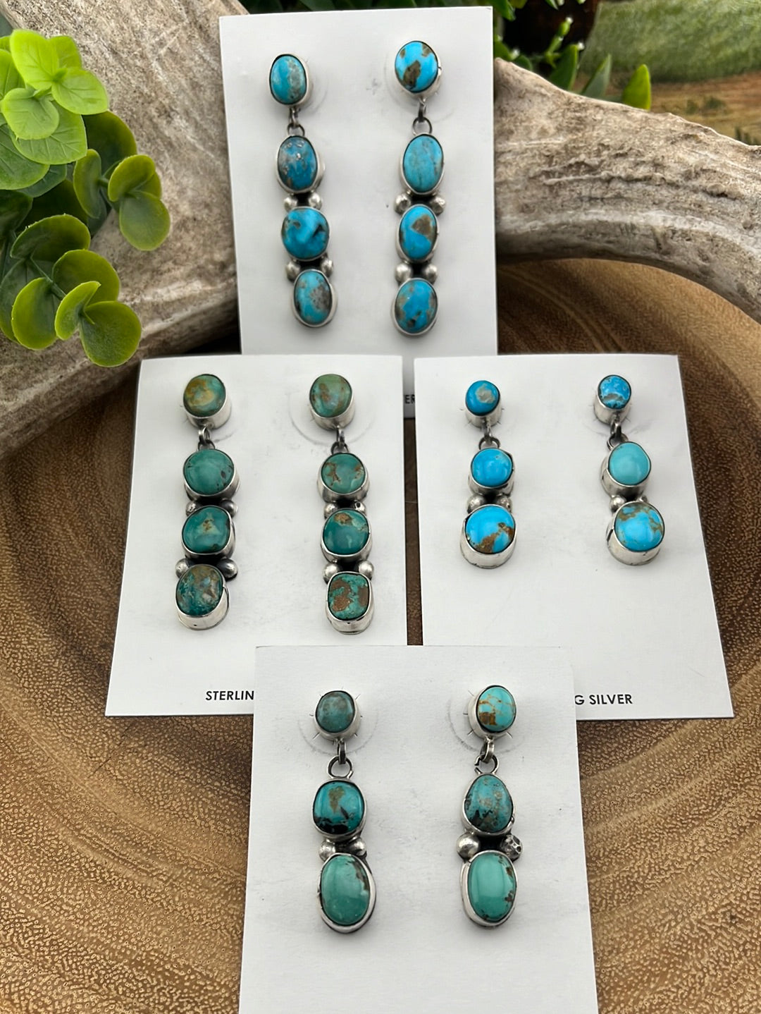 Thelma Stone Post Earrings With Stacked Stone Drop - Turquoise