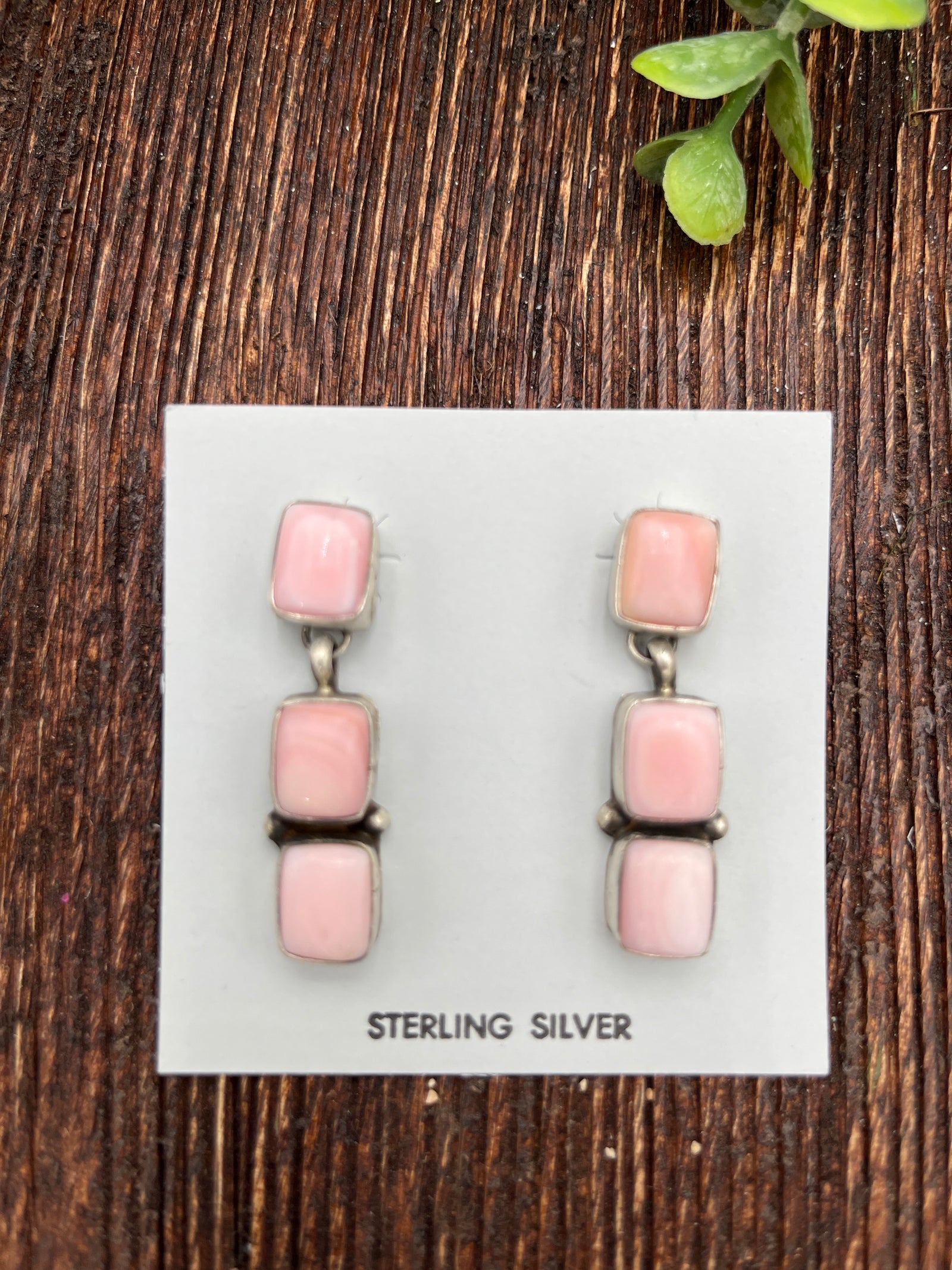 Santa Fe Triple Rectangle Pink Conch Earrings