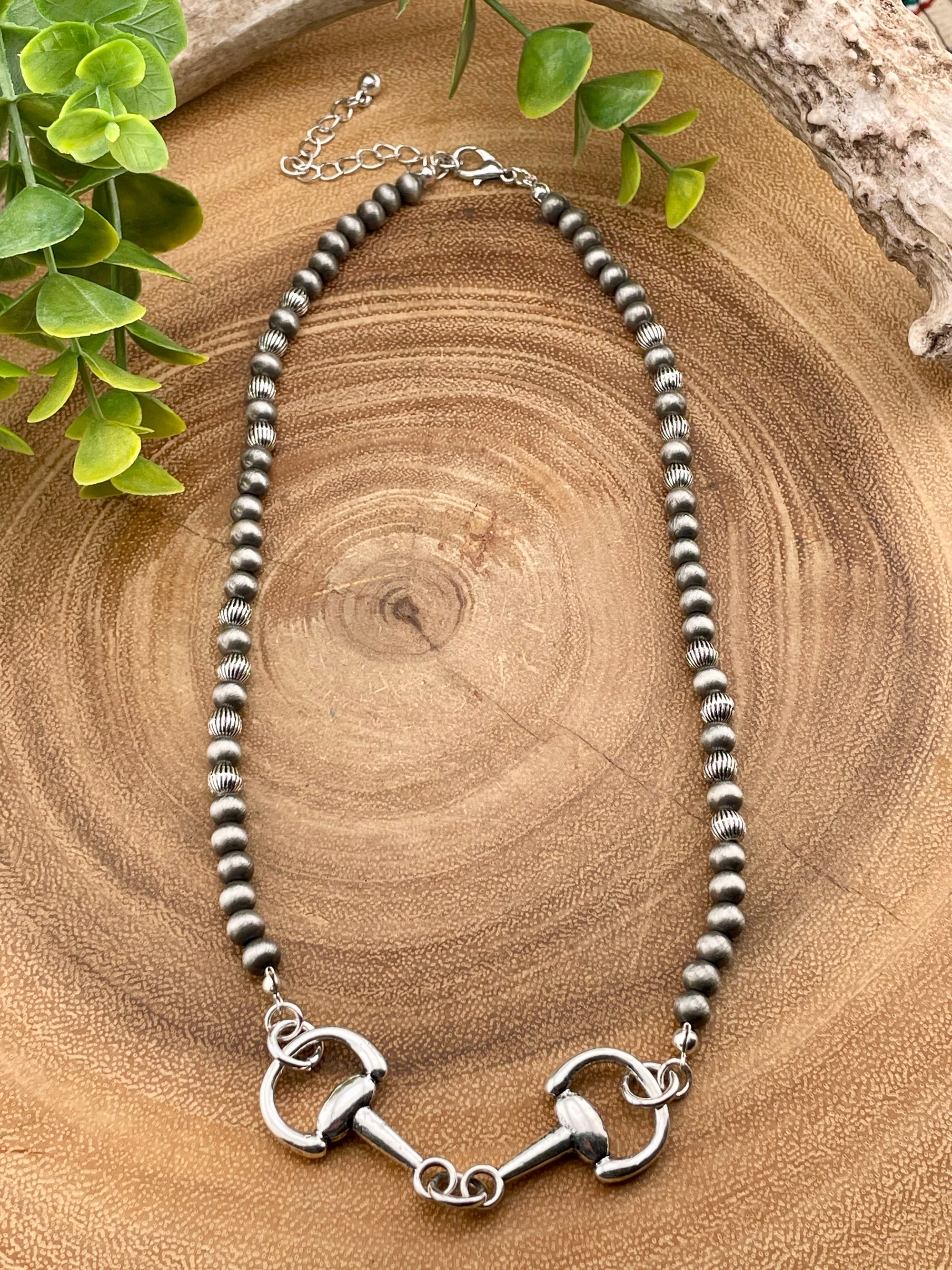 Briggs Fashion Horse Bit Silver Bead Necklace - 19"
