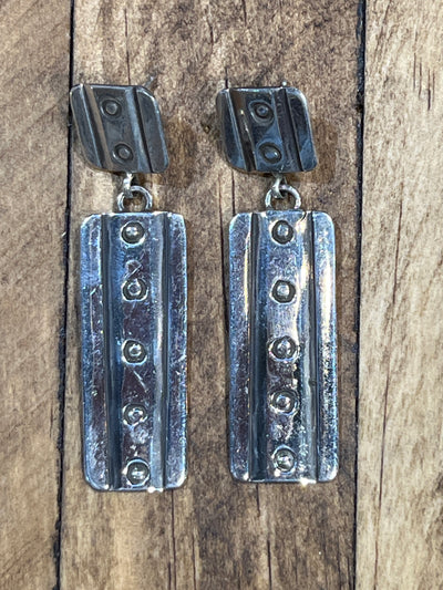 Caswell Stamped Rectangle Drop Sterling Earrings