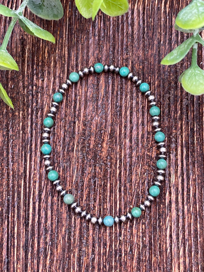 Jayco Sterling Round Turquoise & Navajo Bead Stretch Bracelet