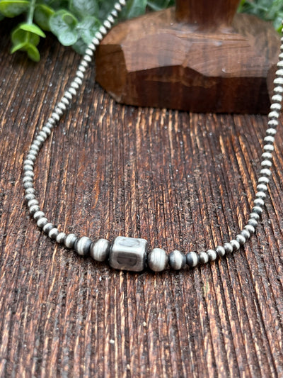 Kelly 2mm Navajo Necklace With Center Cube Bead - 16"