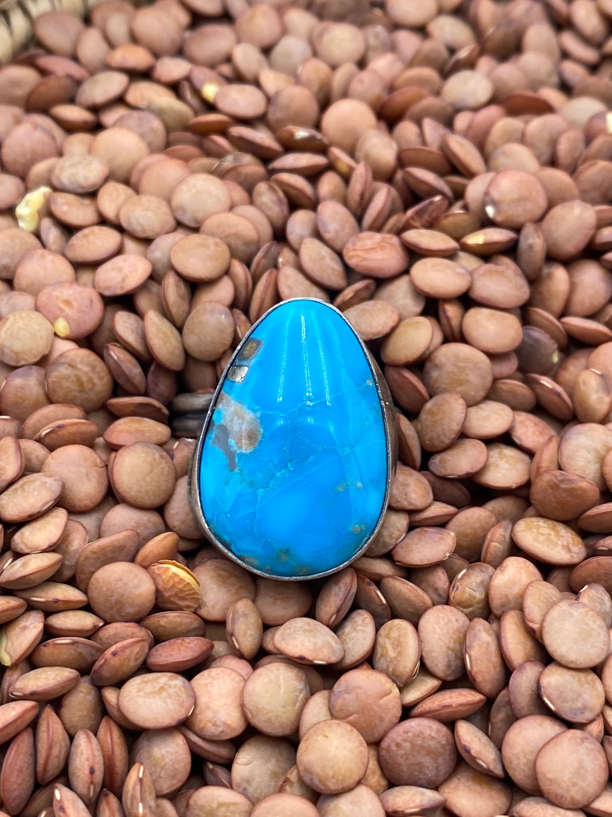 Global Double Band Sterling Framed Large Stone Turquoise Ring