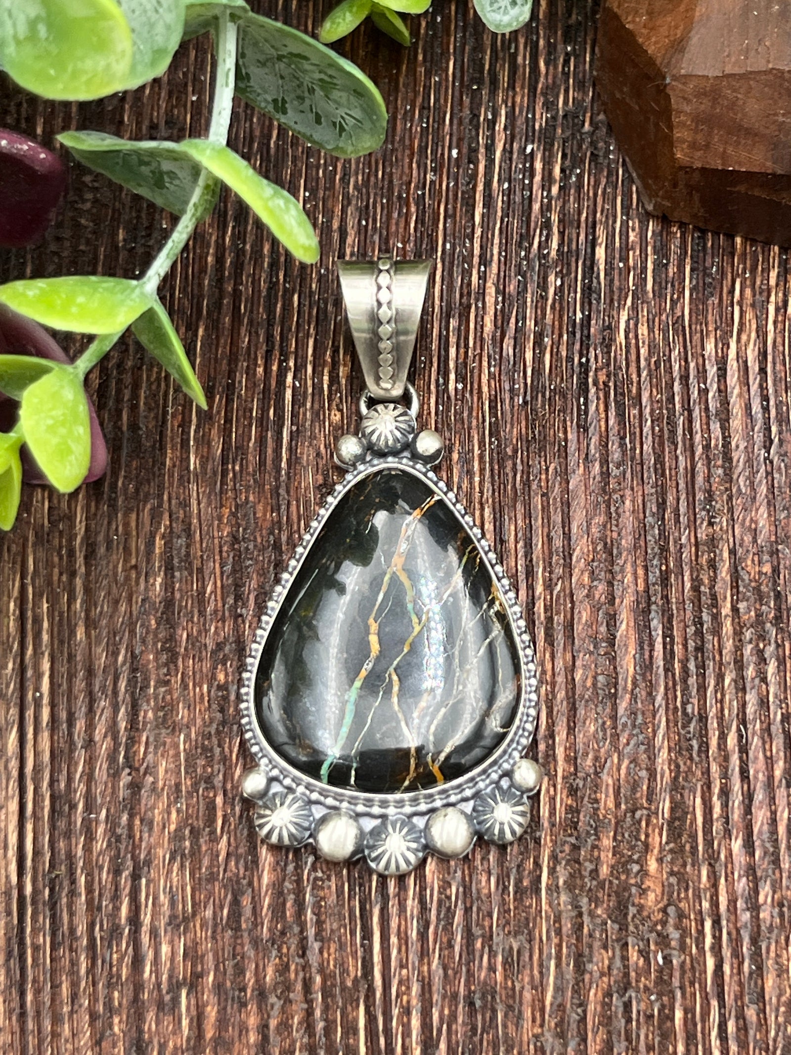 Kingston Black Jack Turquoise Sterling Teardrop Pendant