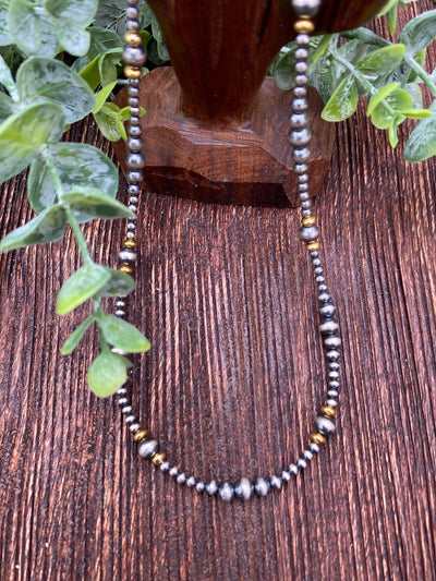 Kent Varied Sterling Silver & Gold Navajo Necklace - 18"