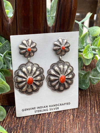 Connie Sterling Double Concho Post Earrings - Red Spiny