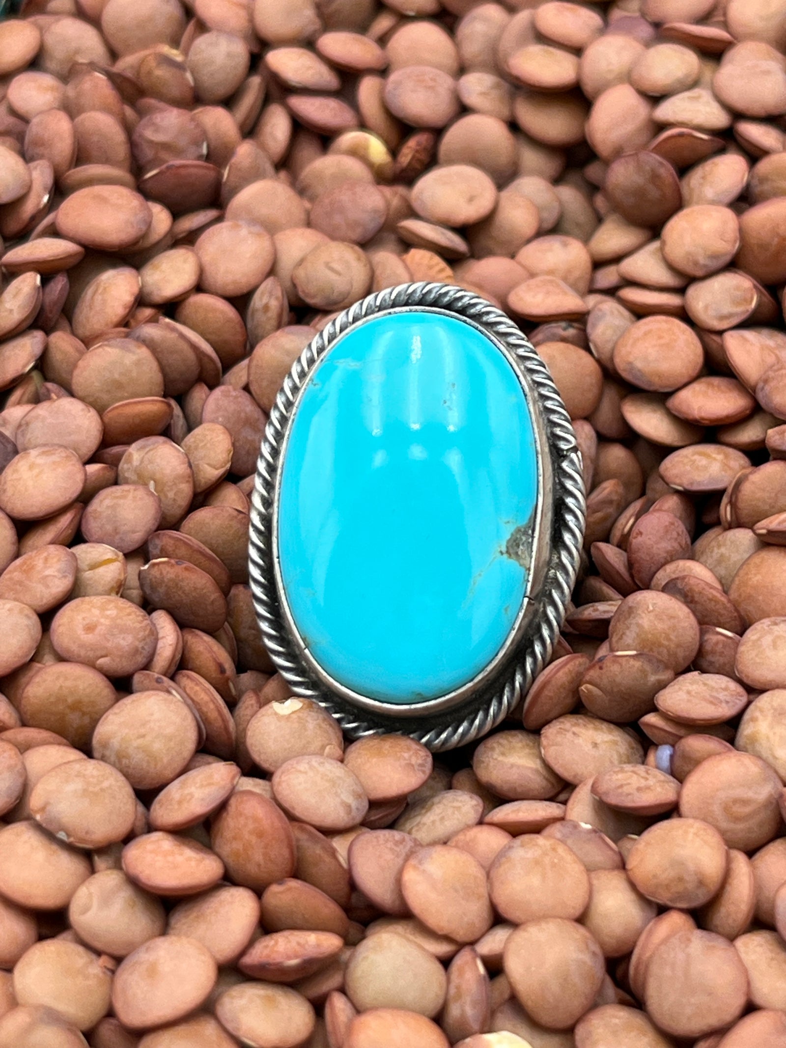 Joy Sterling Roped #8 Turquoise Oval Ring - Adjustable