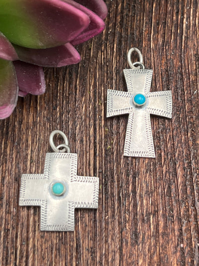Tina Stamped Cross Pendant - Turquoise