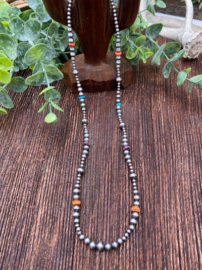 Billie Spaced Navajo, Turquoise & Spiny Necklace - 22"