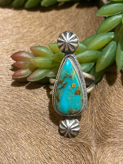 Hialea Sterling Burst Turquoise Ring - Adj