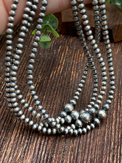 Kailyn 4mm Sterling Navajo Necklace With 6/8mm Center - 14"