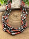 Callicarpa 5 Strand Fashion Beaded Varied Navajo Necklace, Earrings & Bracelet - Red