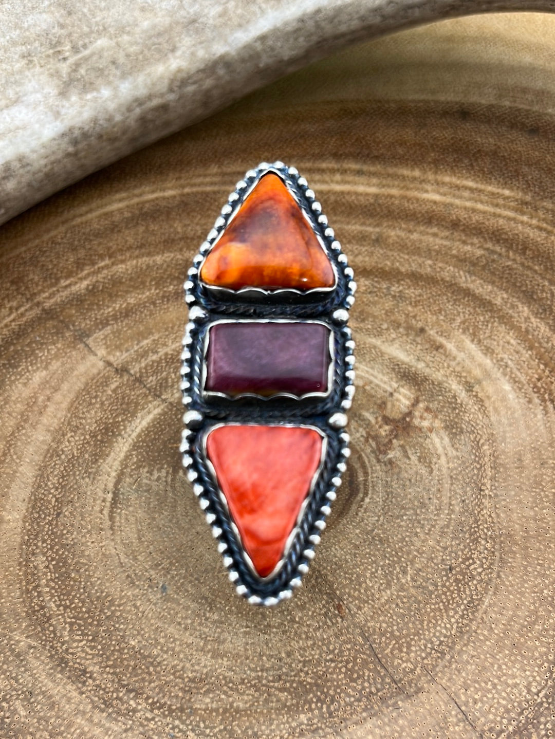 Cascades Triple Stone Spiny Ring - size 7.5