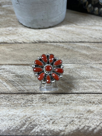 Taylor Sterling Red Coral Cluster Flower Ring