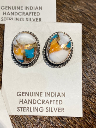 Belton Orange Krush Sterling Roped Oval Stud Earrings