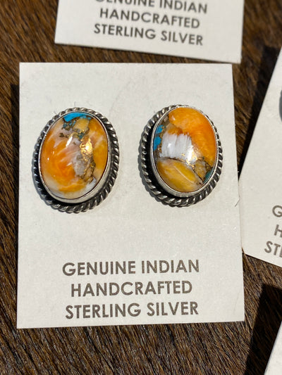 Belton Orange Krush Sterling Roped Oval Stud Earrings