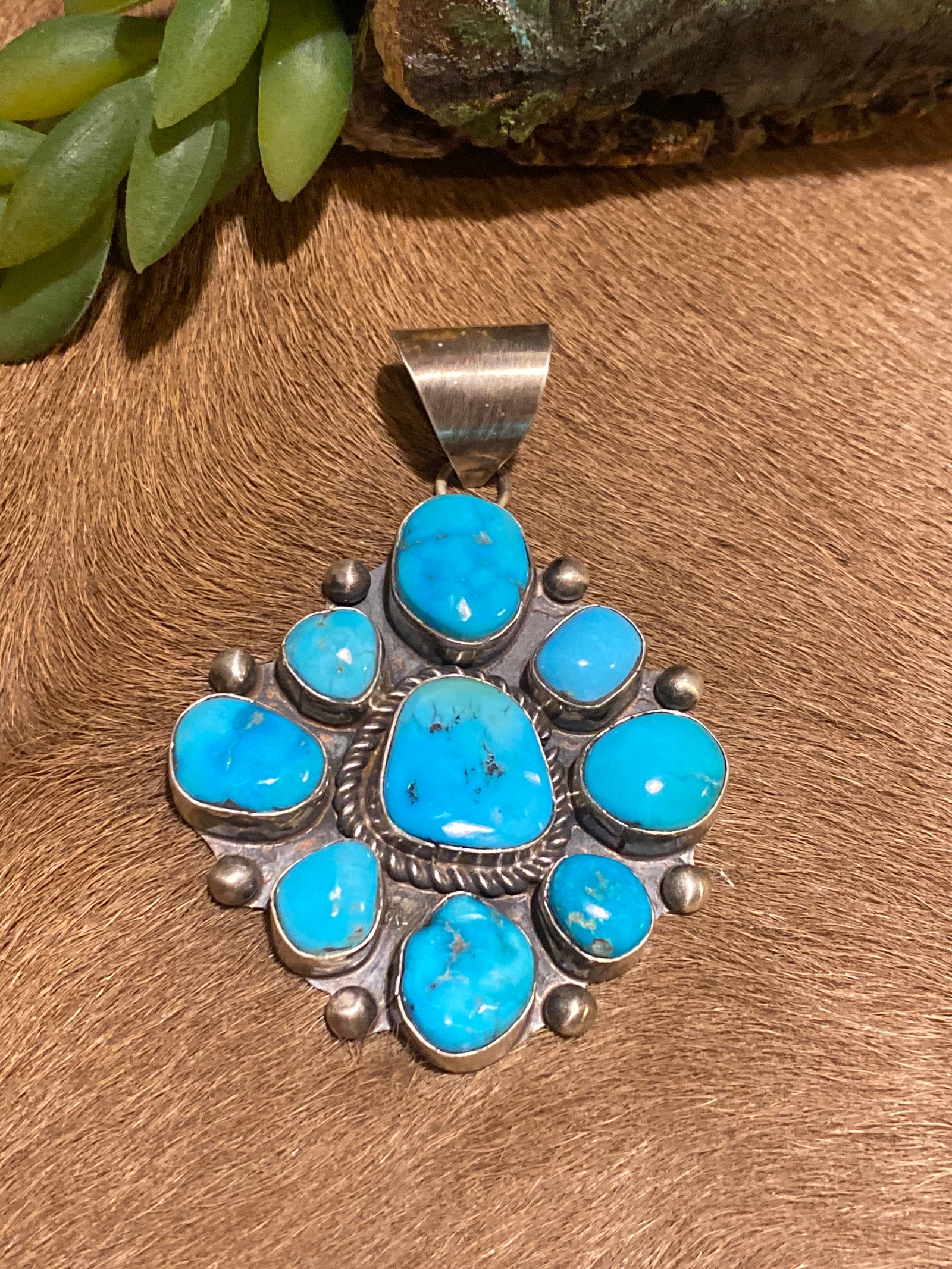 Greenwood 9 Stone Kingman Turquoise Sterling Pendant