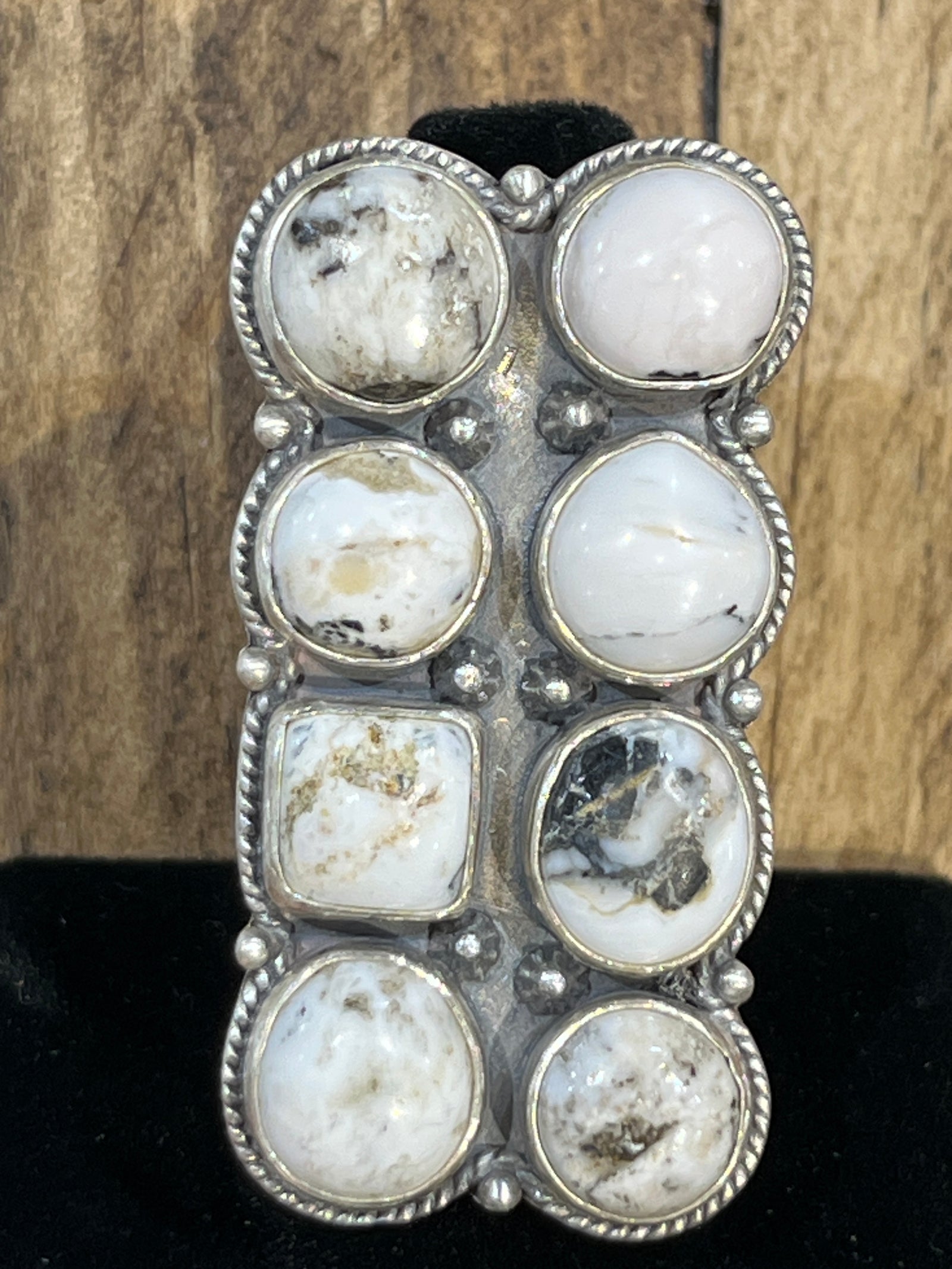 Keffner Sterling Stacked Stone White Buffalo Mix Ring - Adjustable