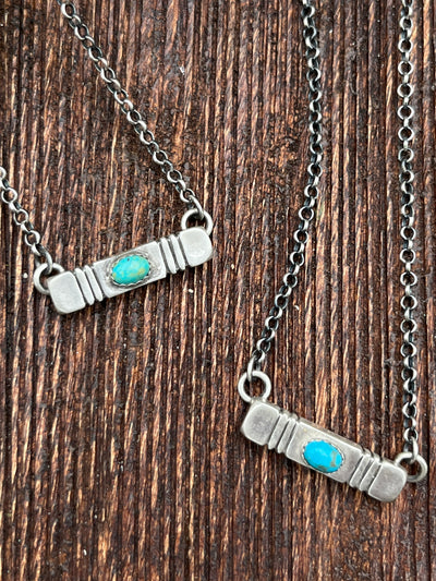 Fargo Sterling Link Chain With Notched Bar & Stone Pendant - 20"