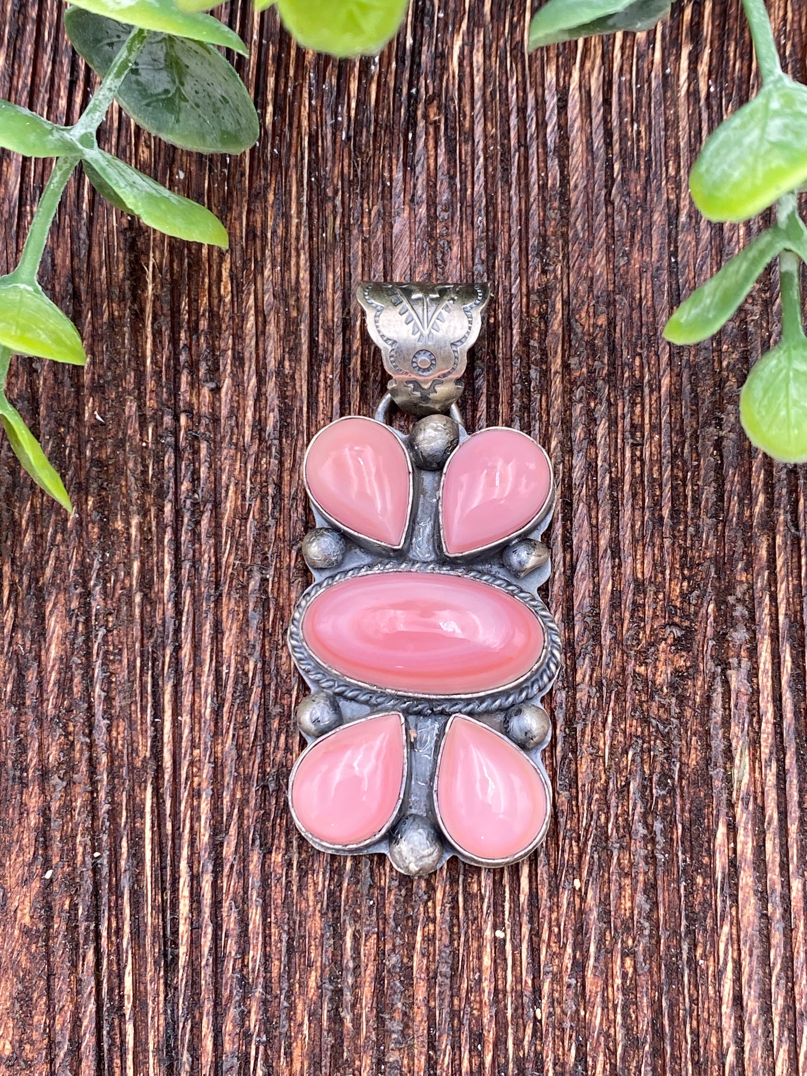 Reign 5 Stone Pink Conch Sterling Pendant