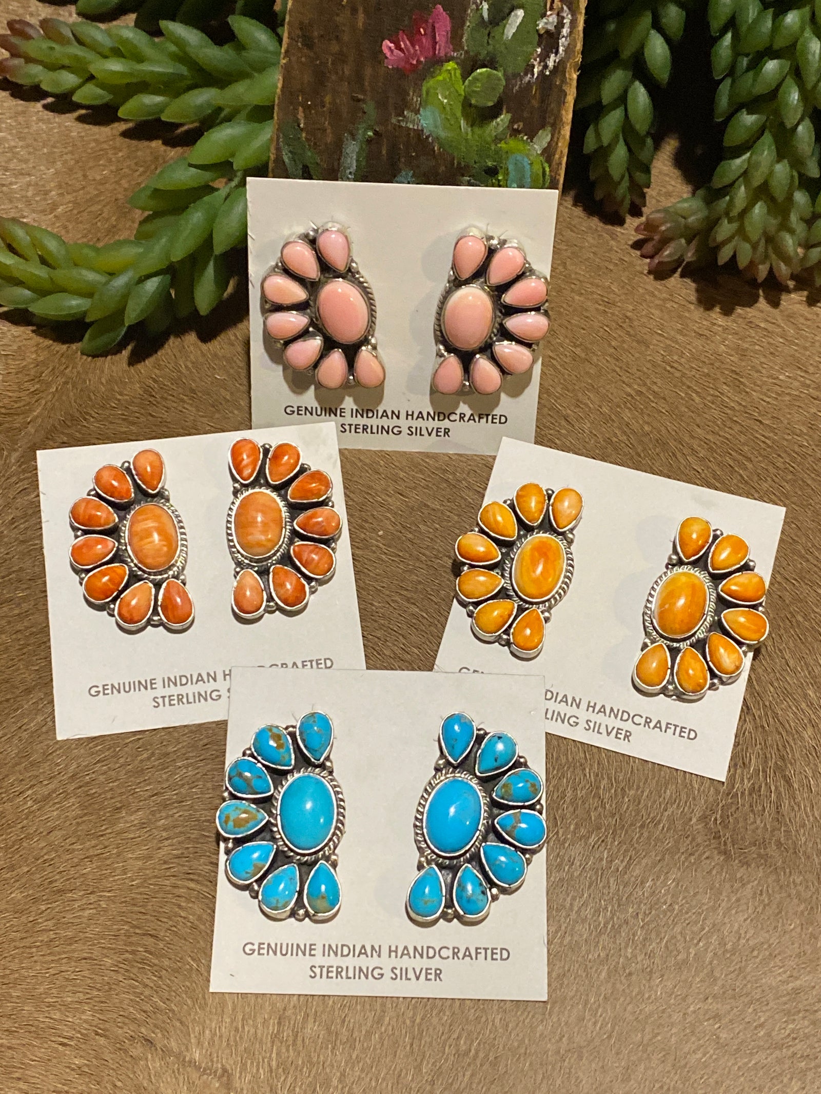 Greenbriar Turquoise Oval Center Half Circle Cluster Post Earrings - 1.5"