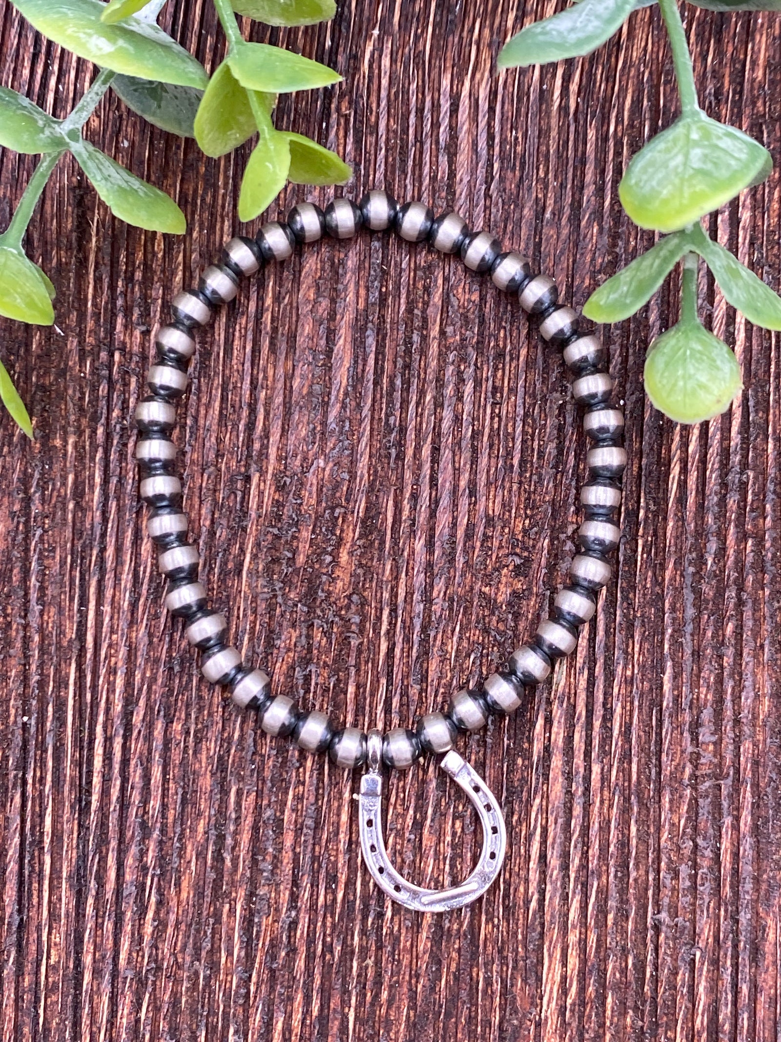 Mira Western 5mm Sterling Navajo Charm Bracelet - Horseshoe