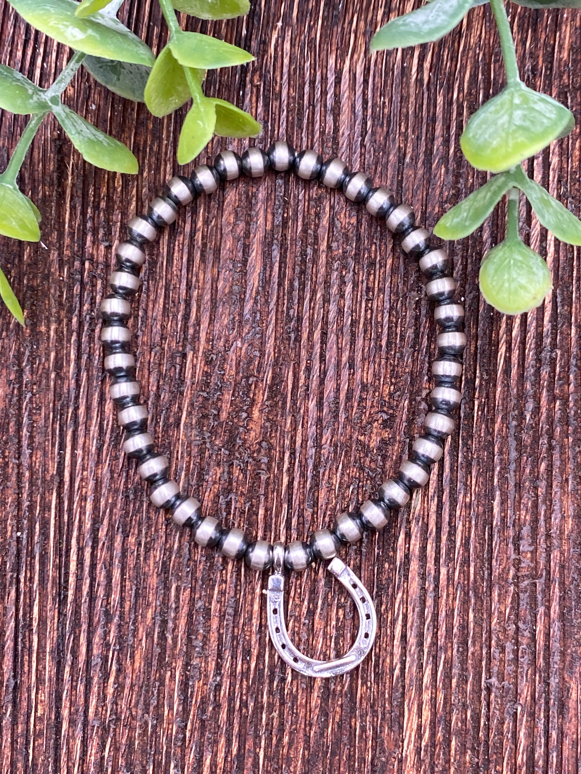 Mira Western 5mm Sterling Navajo Charm Bracelet - Horseshoe