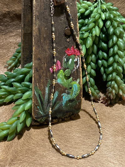 Carter Torpedo & Gold Bead Sterling Necklace - 18"