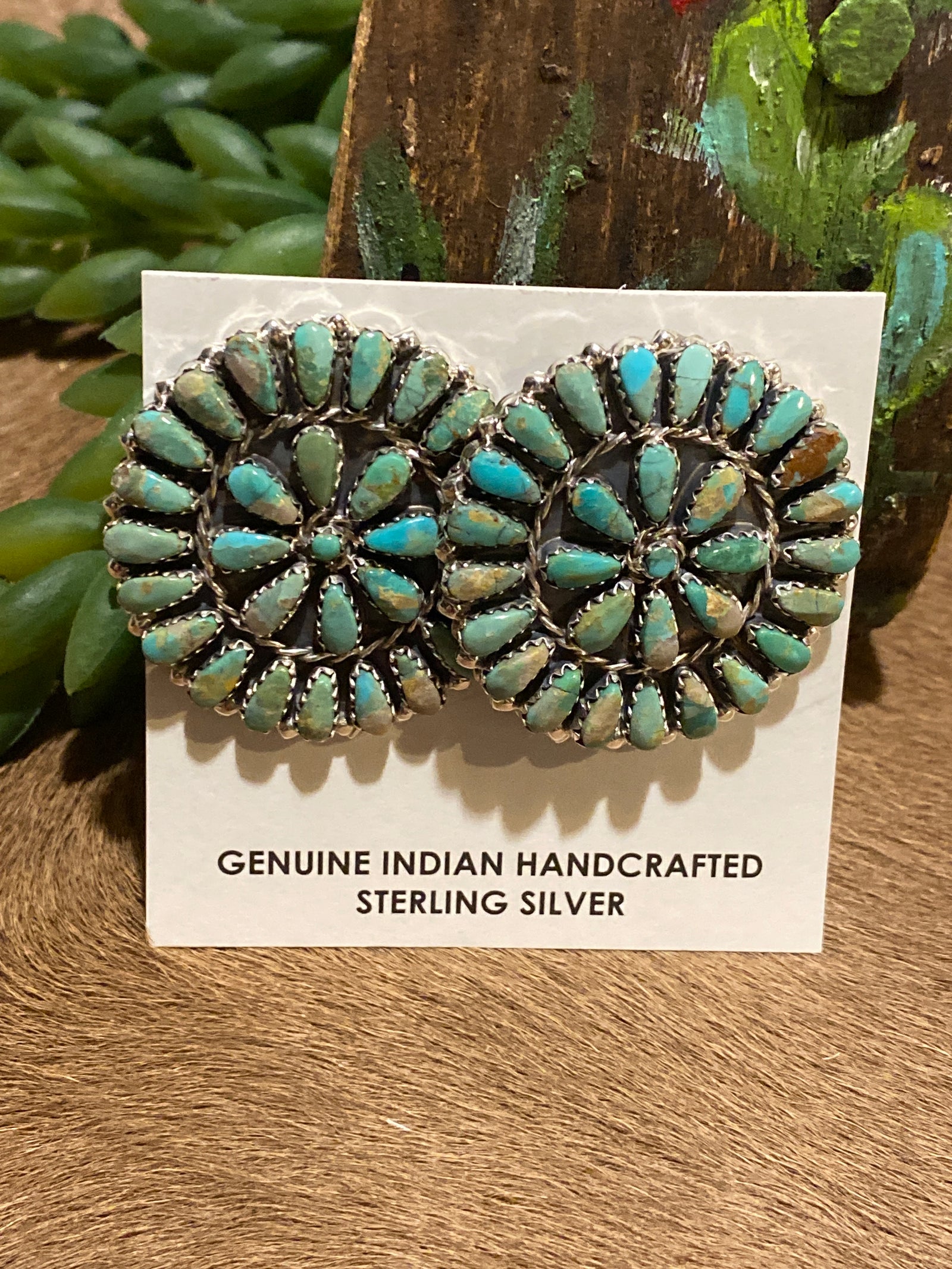 Booker Zuni Cluster Turquoise Sterling Earrings