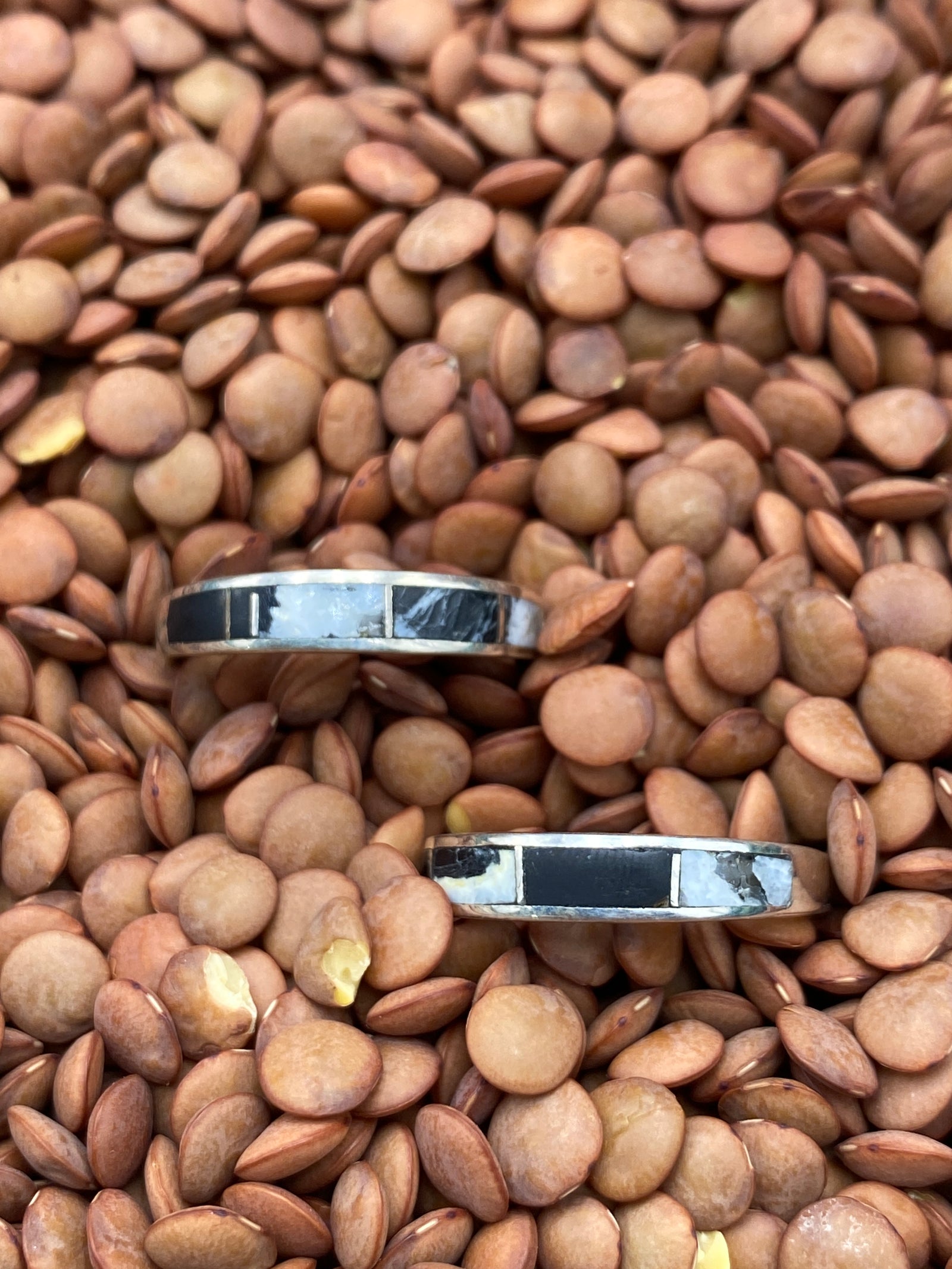 Waves of Grain Inlaid White Buffalo Sterling Ring - Size 8