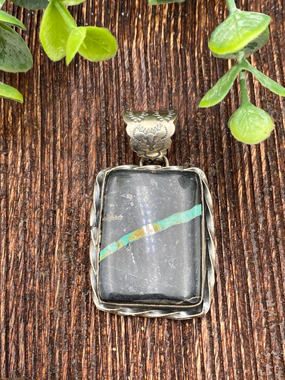 Bristol Twist Framed Sterling Blackjack Turquoise Stone Pendant