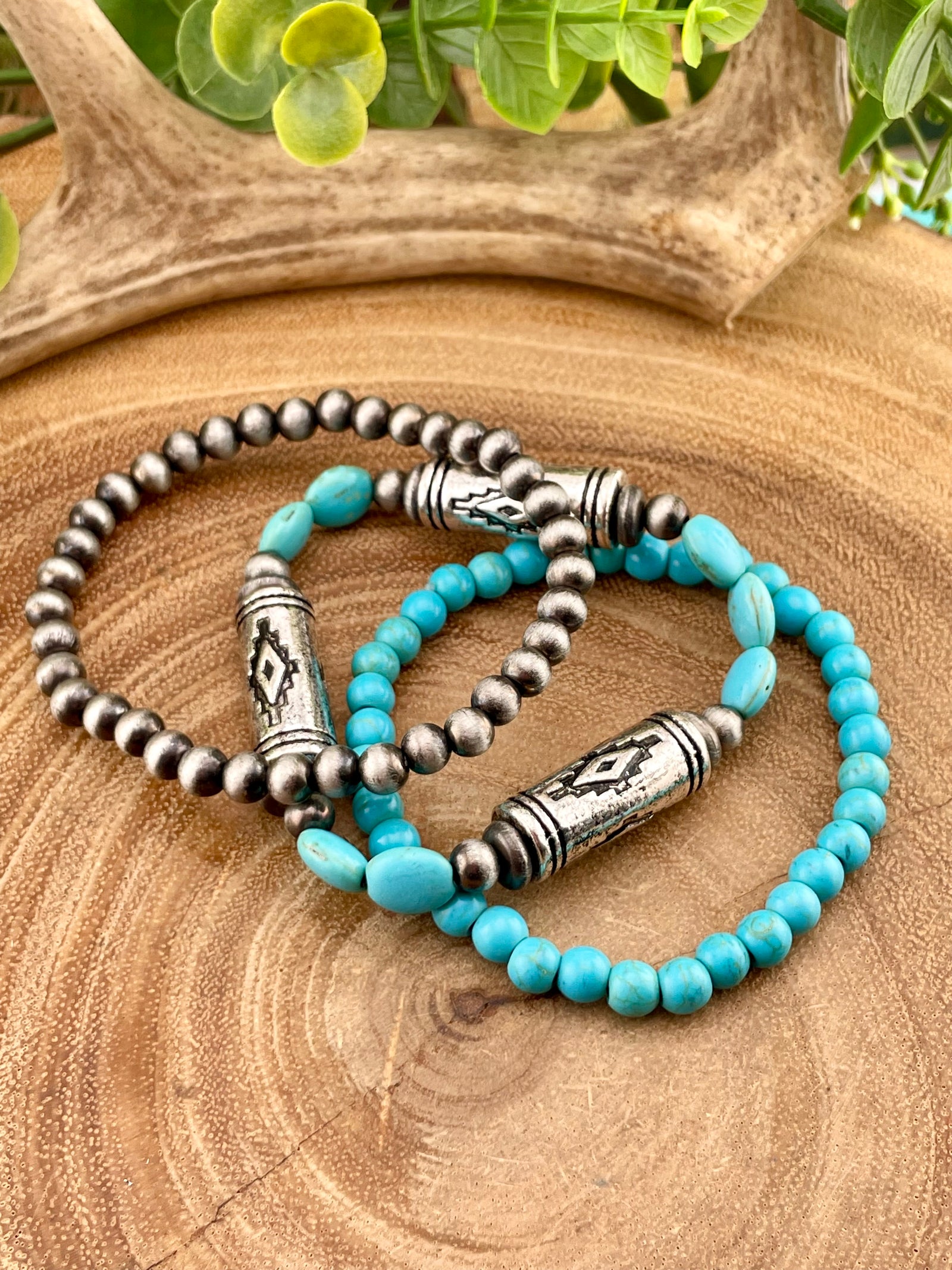 Panem Turquoise & Silver Set of 3 Stretch Bracelets