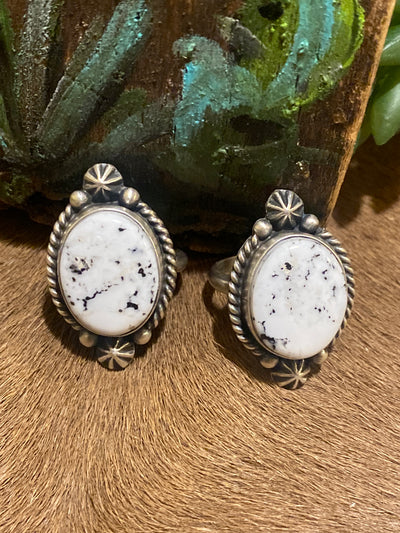 Sonja White Buffalo Oval Adjustable Ring