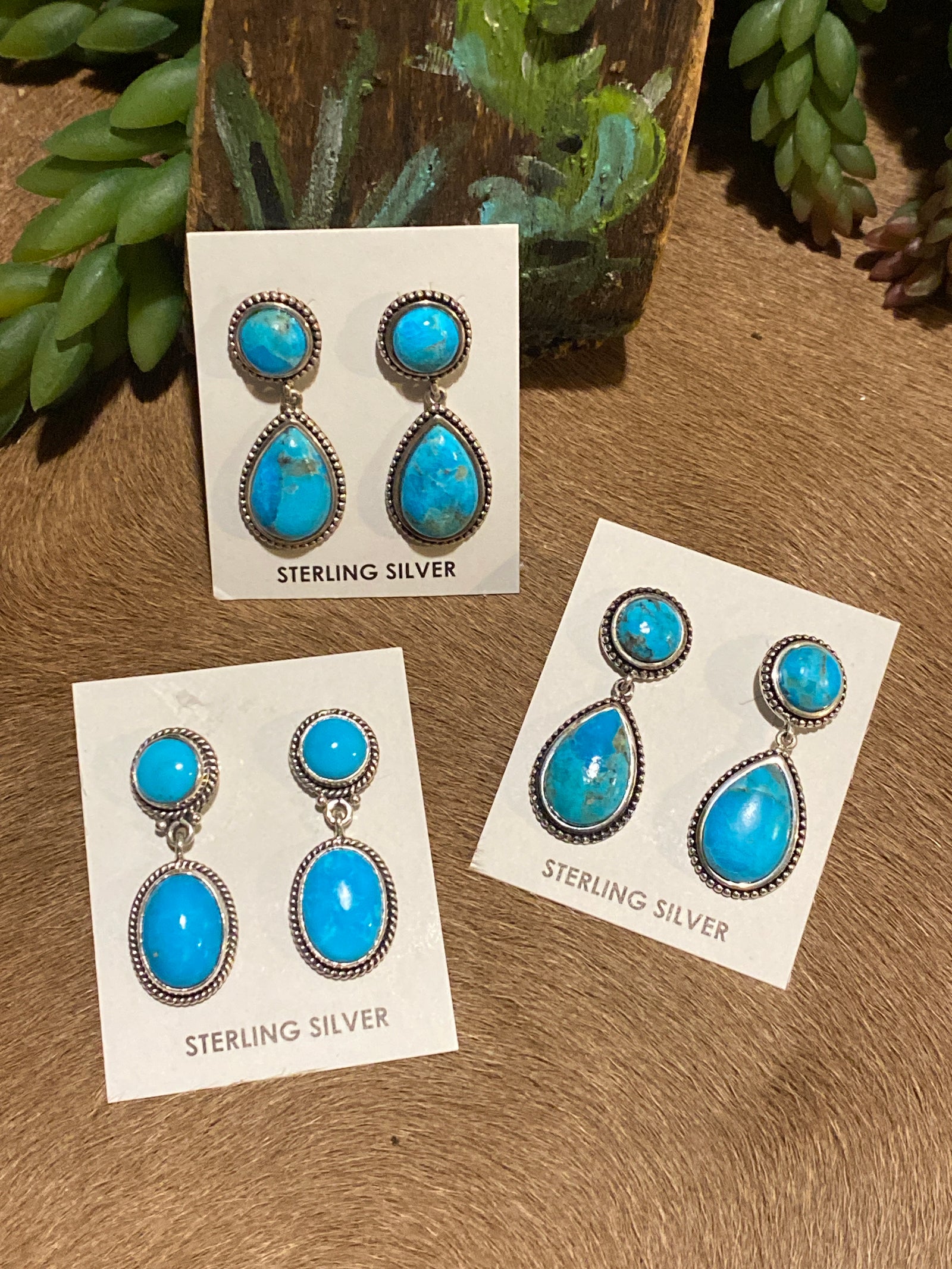 Prairie Double Turquoise Sterling Earrings - 1.4"