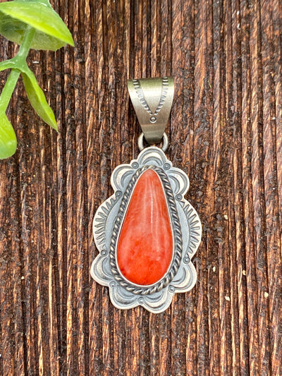 Clarkson Sterling Scallop Framed Spiny Pendant - Red