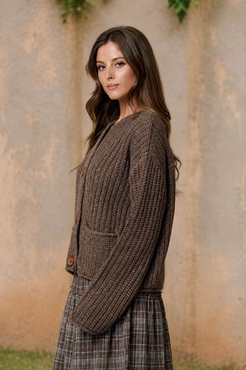 MARLED BUTTON DOWN RAW EDGE CHUNKY KNIT CARDIGAN