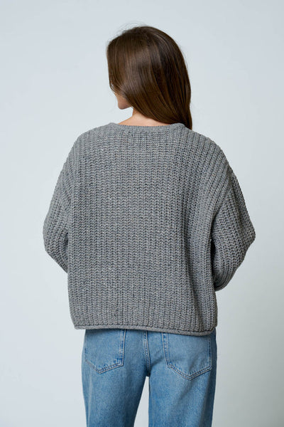 MARLED BUTTON DOWN RAW EDGE CHUNKY KNIT CARDIGAN